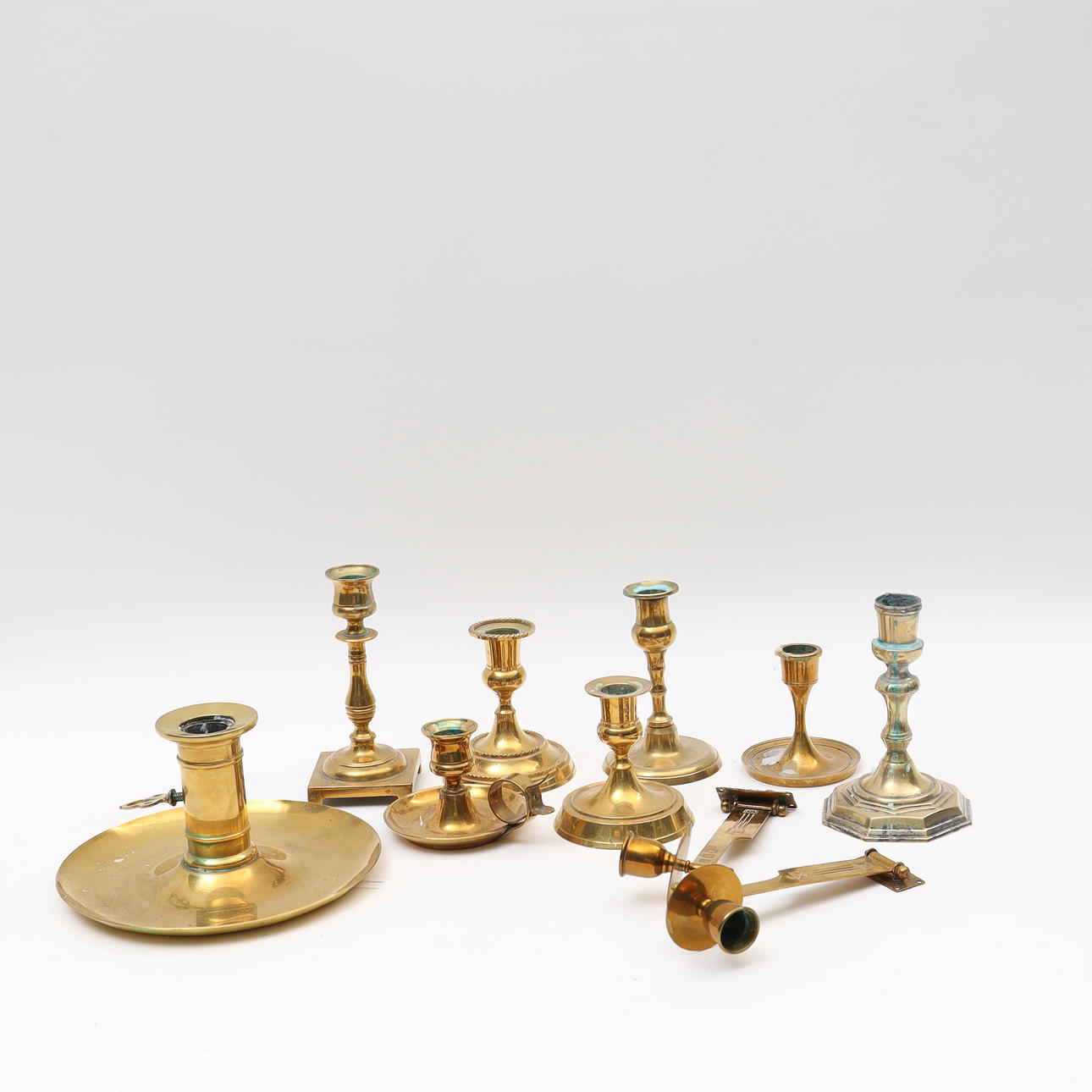 CANDLESTICKS, 10PCS, brass, 1800/1900's.