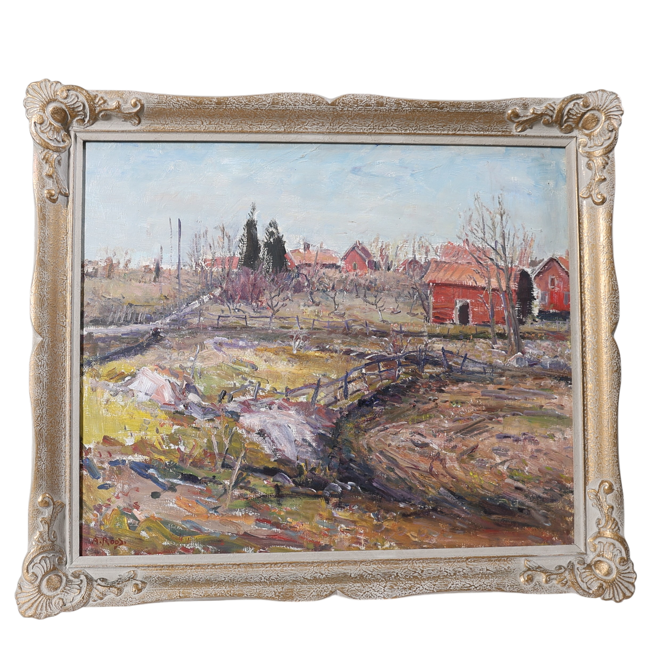 ALEXANDER  ROOS. Oil on panel, autumn landscape, signed.