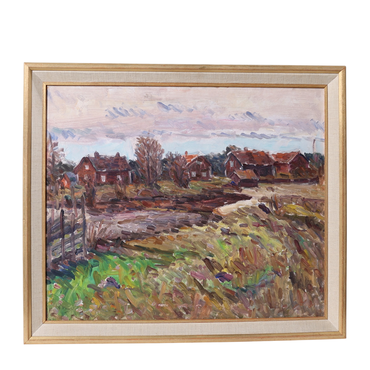 ALEXANDER  ROOS. Oil on panel, autumn landscape, signed.