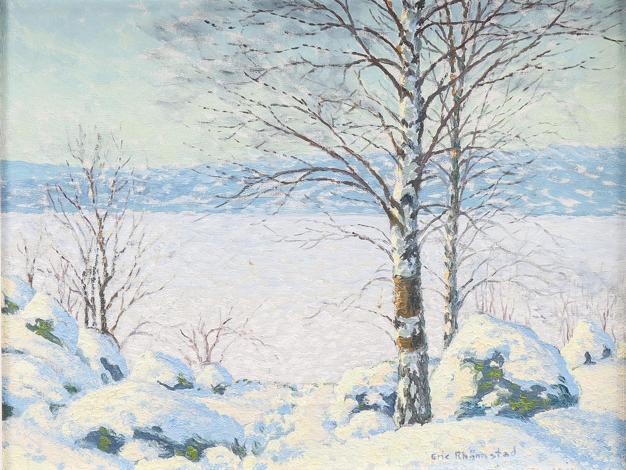 ERIC RHÖNNSTAD. Winter landscape by a lake, Arvika.