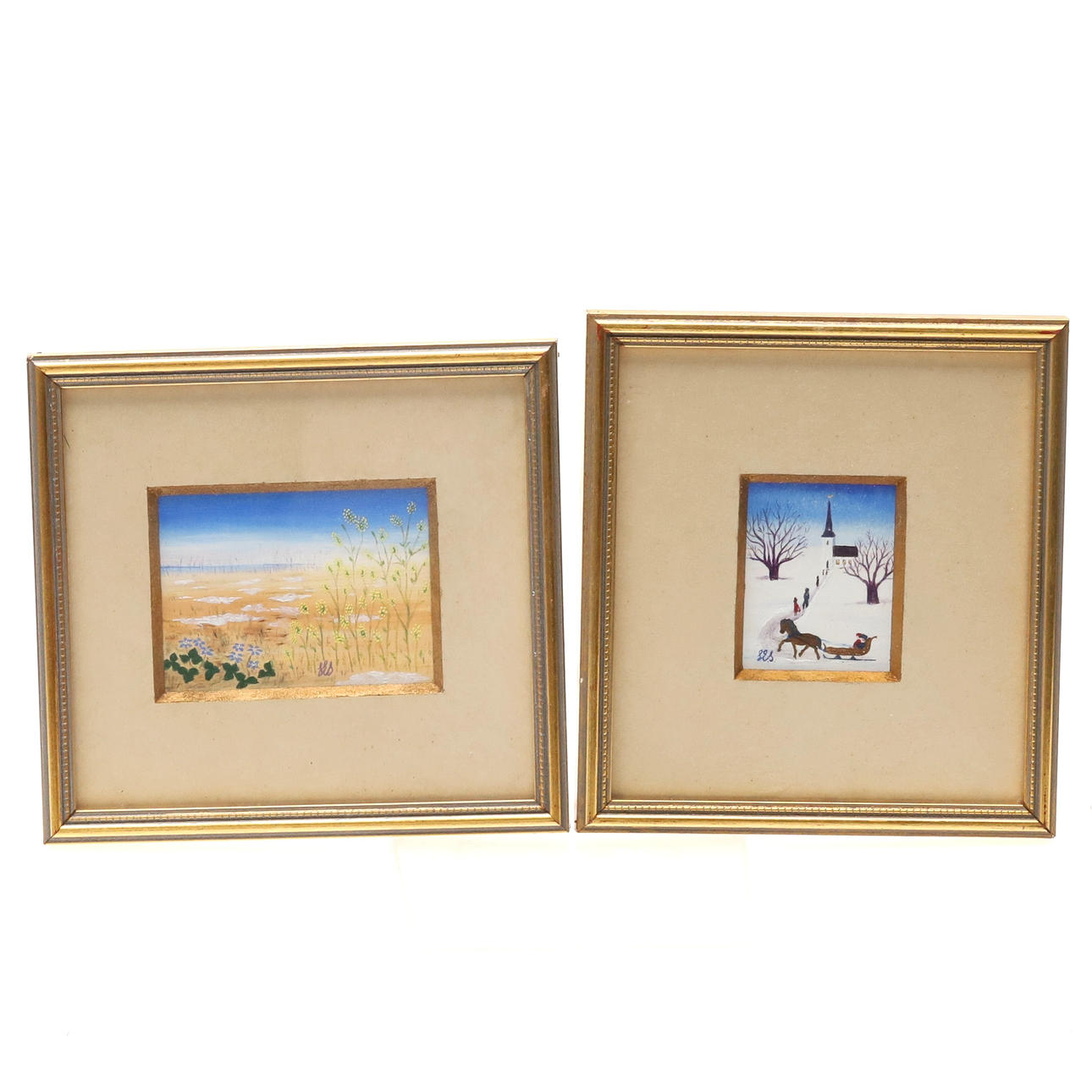 SIV ENGSTRÖM-SVENSON. MINIATURES. 2 pcs. Mixed media, monogram signed.