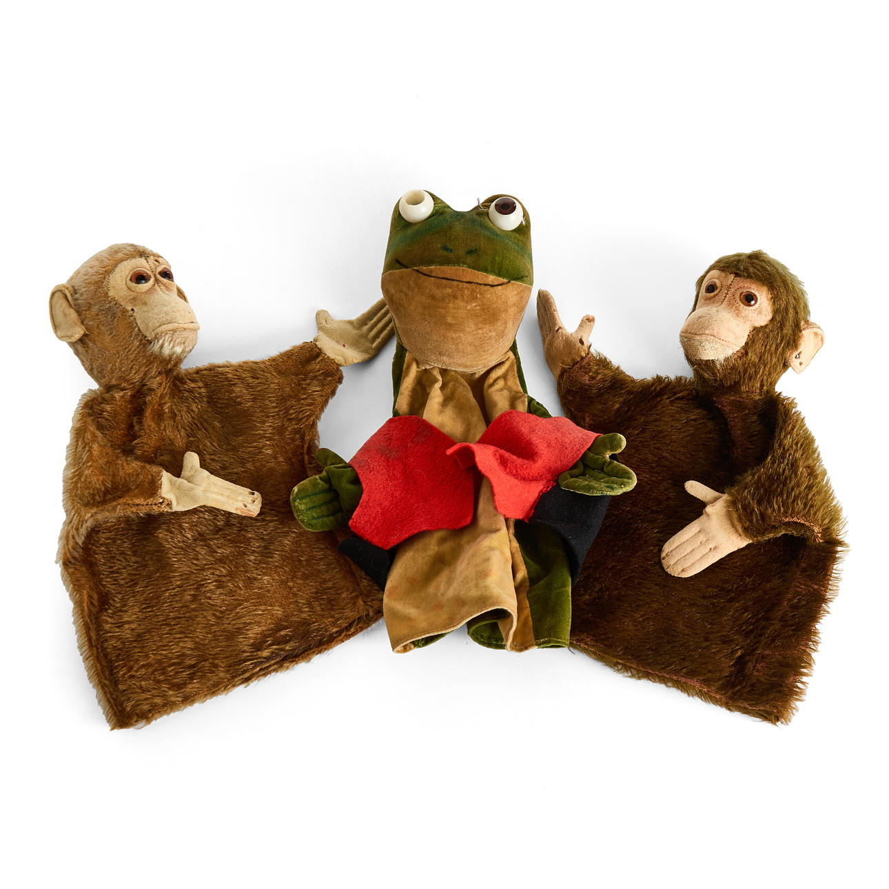 STEIFF. Casper dolls, 3 pcs, frog ball and monkeys.