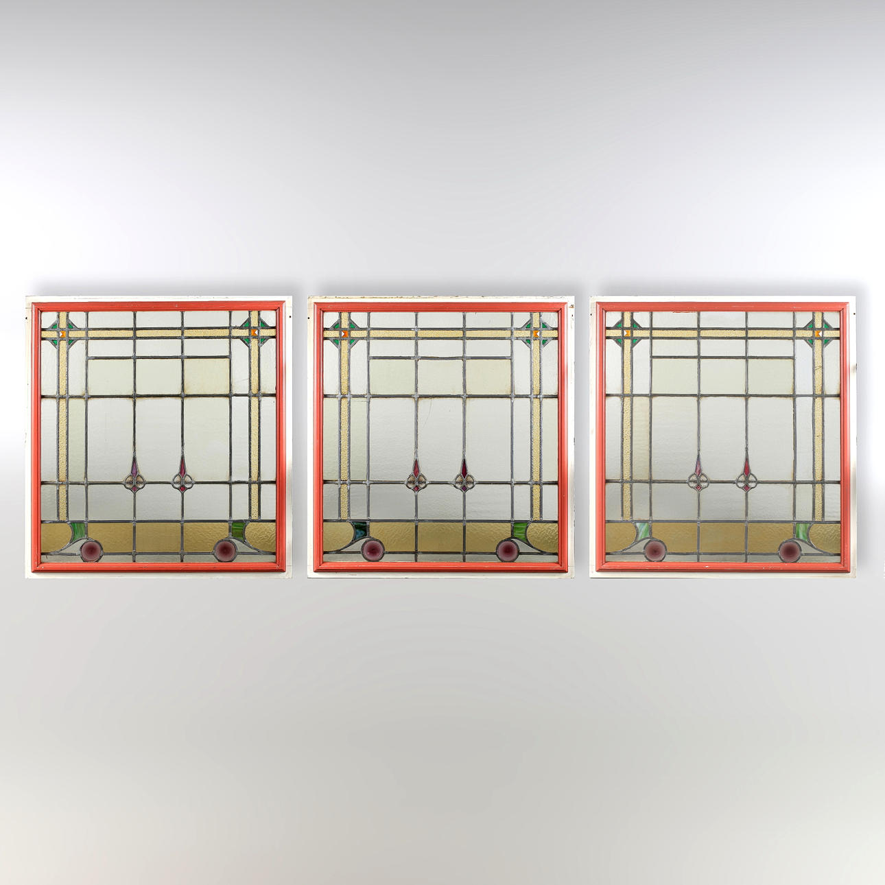 BLYGLASFÖNSTER, 3 st, Jugend. 1900-talets början.