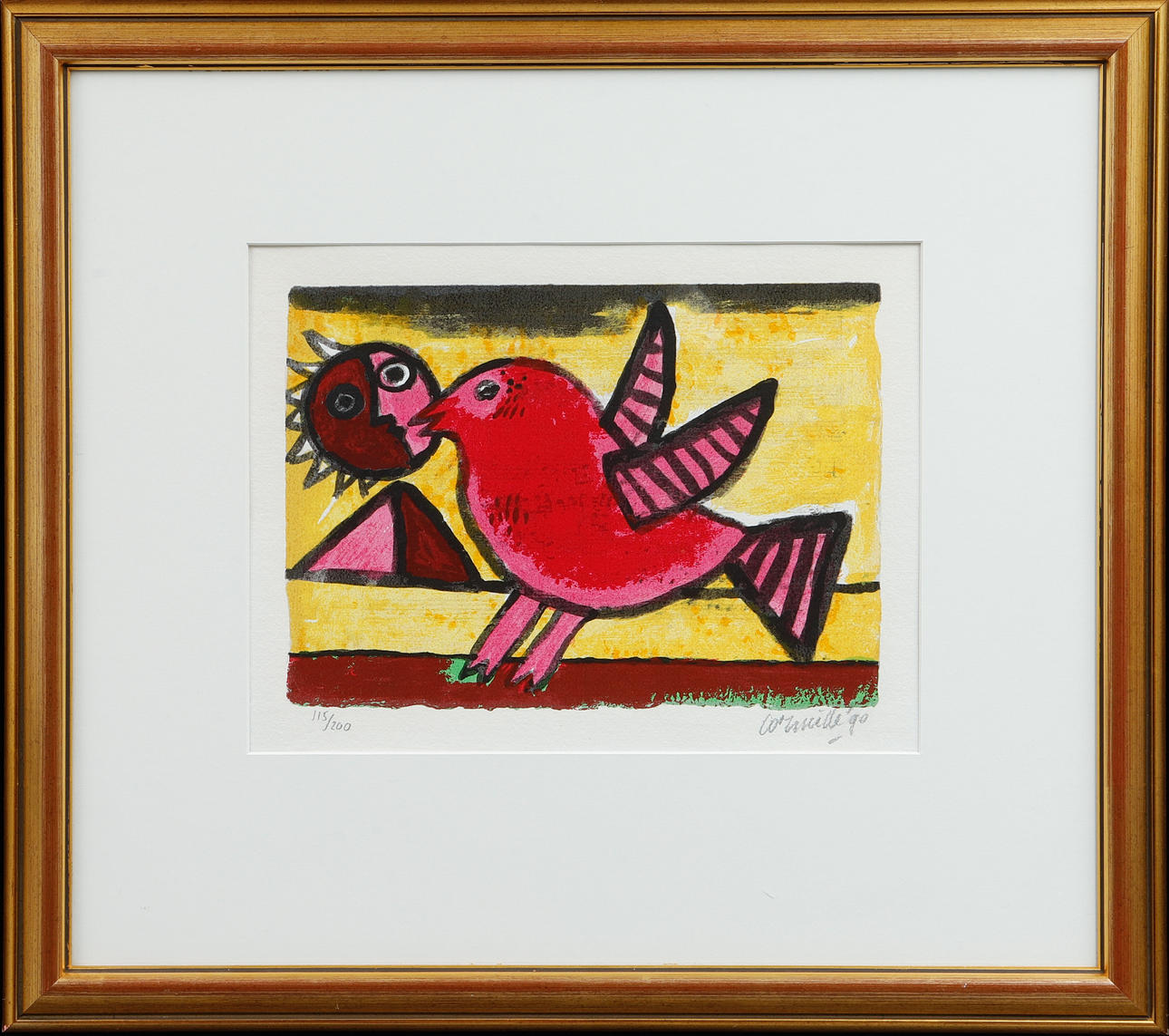 BEVERLOO CORNEILLE. Composition with bird, sun and pyramid, lithograph in colours, signed, numbered 115/200 and dated -90.