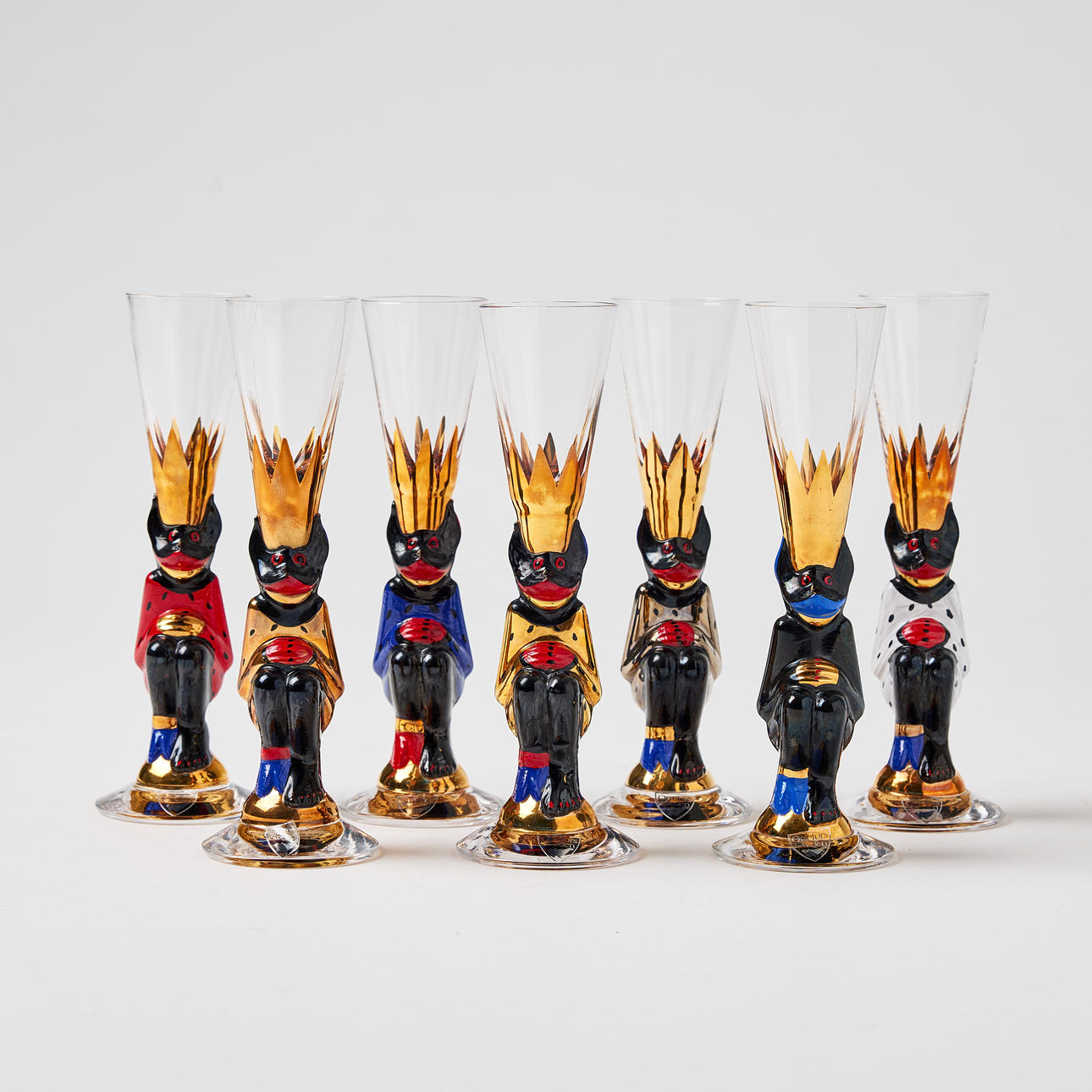 GUNNAR CYRÉN. “Devil - Nobel”, snapsglas, 7 pcs., Orrefors, signed, label.