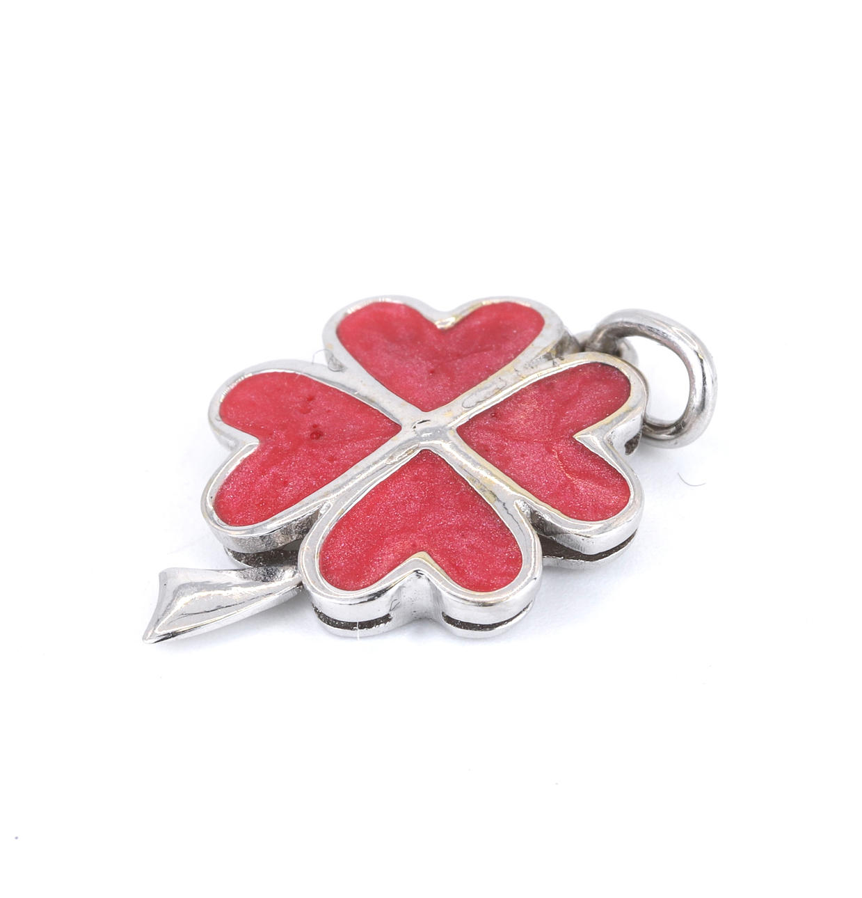 18CT WHITE GOLD PINK CLOVER PENDANT.