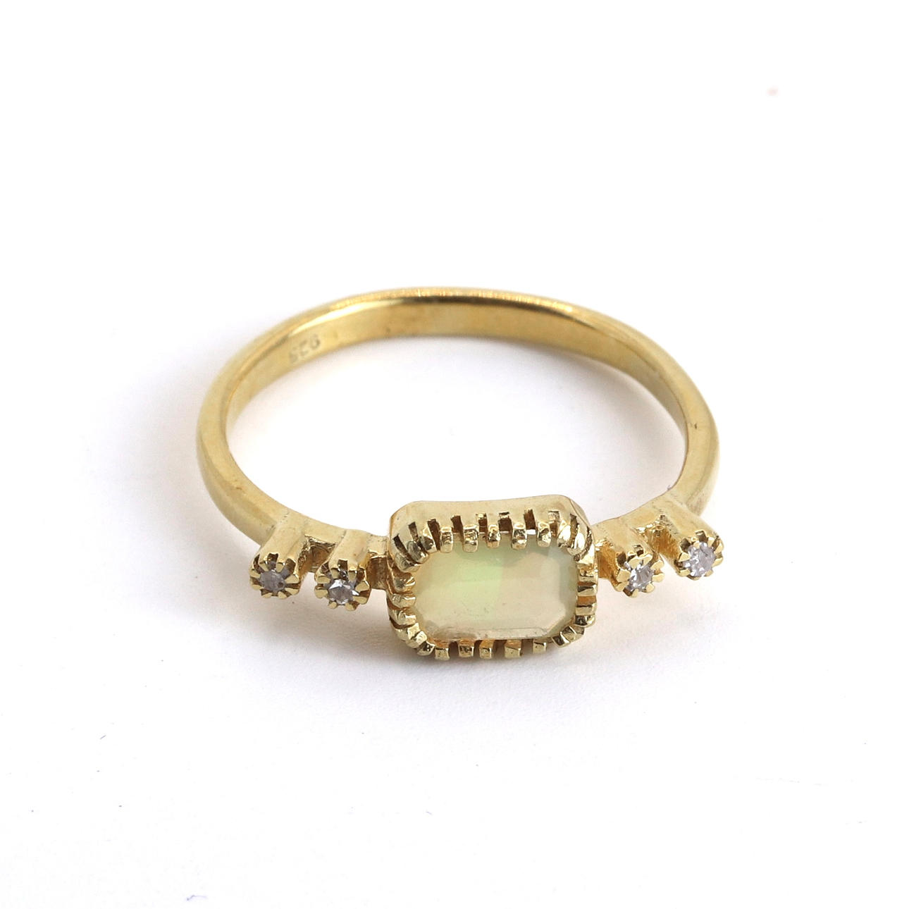 SILVER GILT OPAL RING.