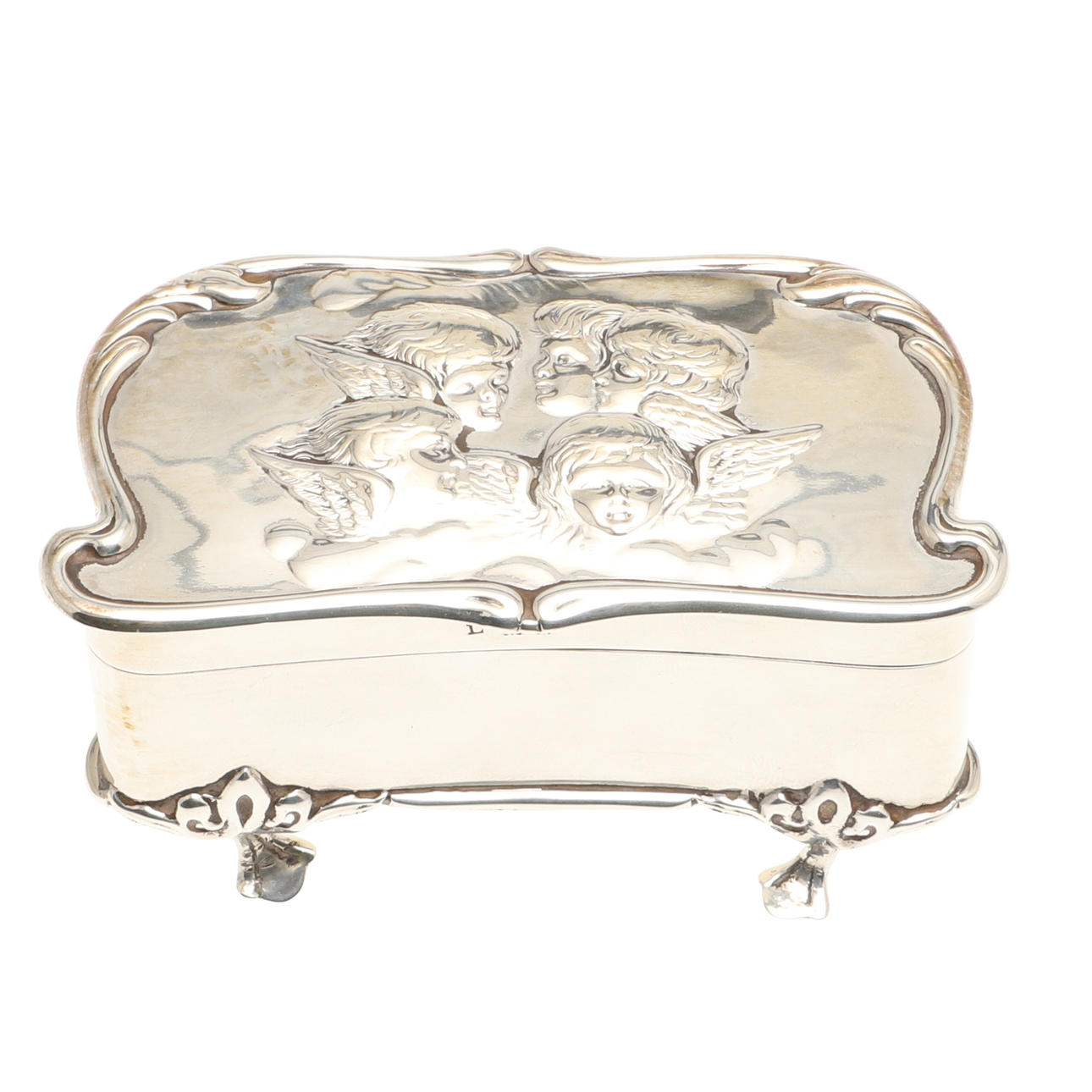 SMALL EDWARDIAN SILVER BOX - CHERUBS.
