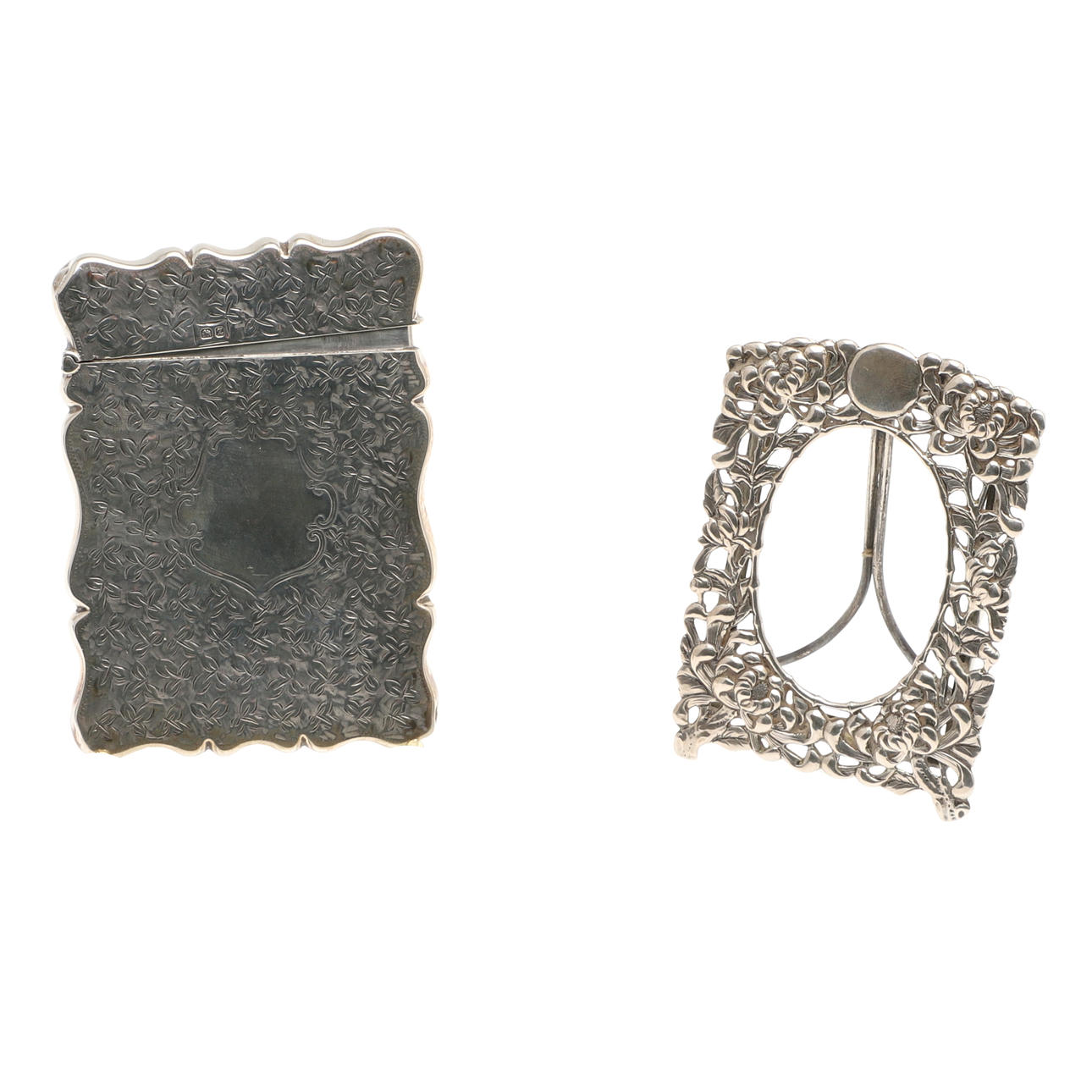 LATE VICTORIAN SILVER CARD CASE & PHOTOGRAPH FRAME.