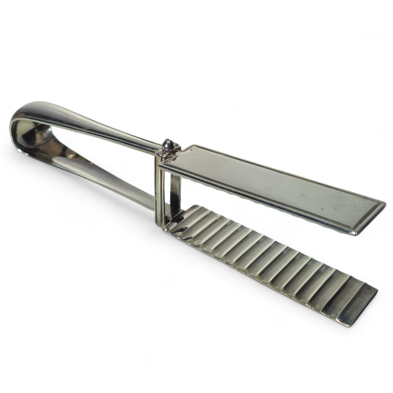 Silver metal bread tongs.