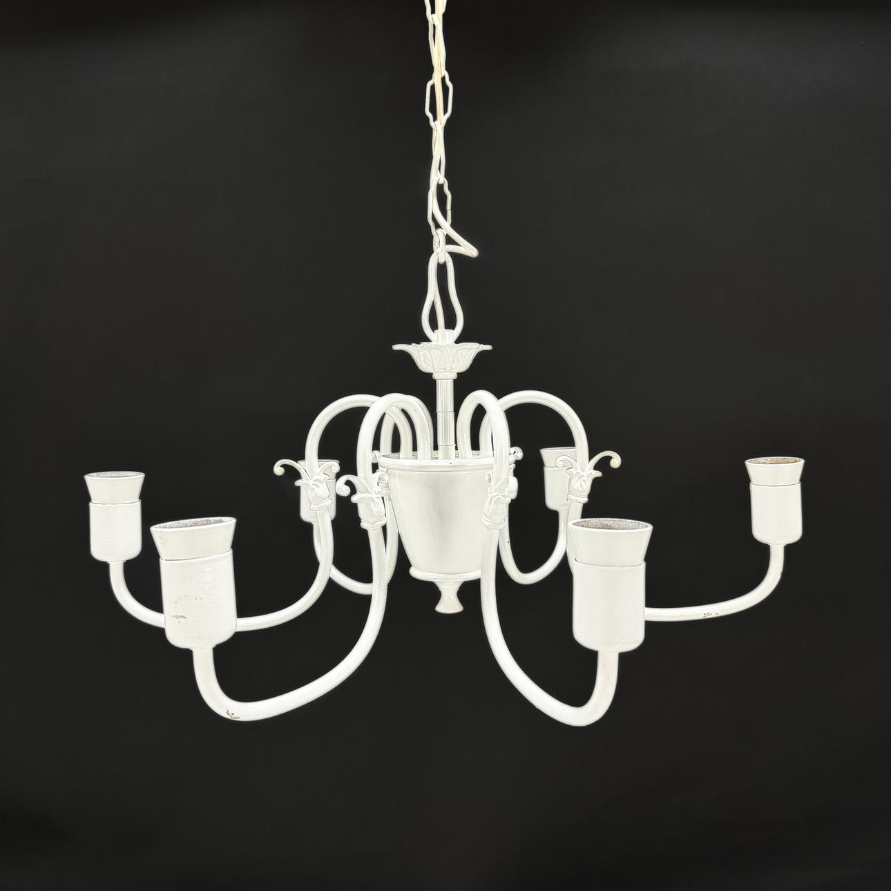 CHANDELIER, 6 light points, white metal.