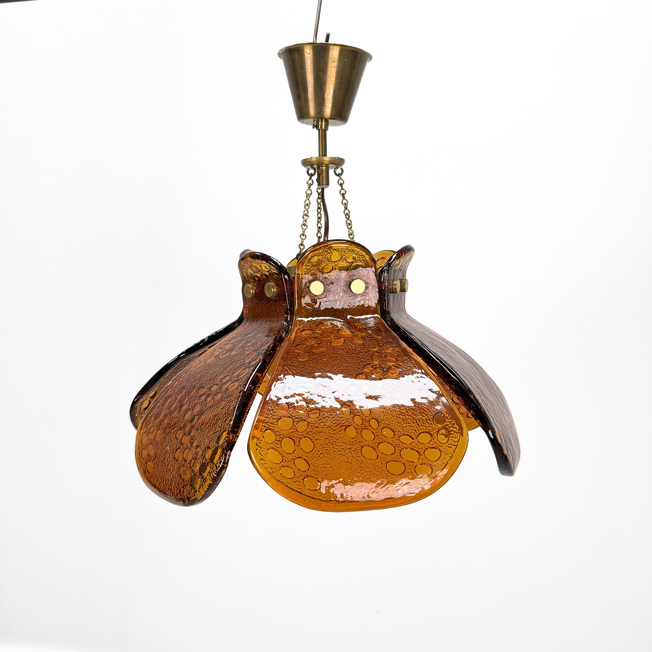 CEILING LAMP - Solid glass and brass, 1970s.