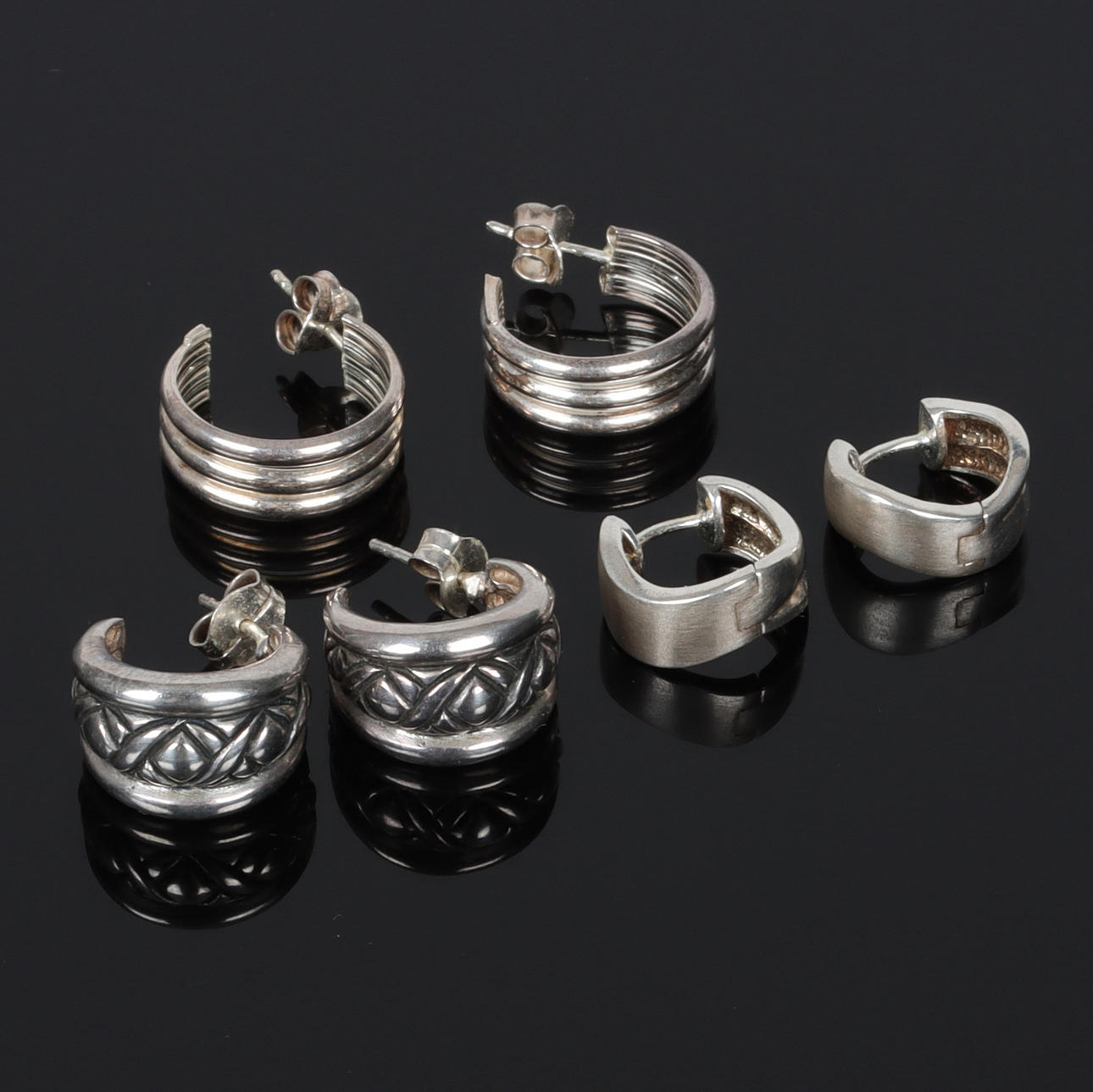 ÖRHÄNGEN, 3 par, sterlingsilver, creoler, 1900-tal.