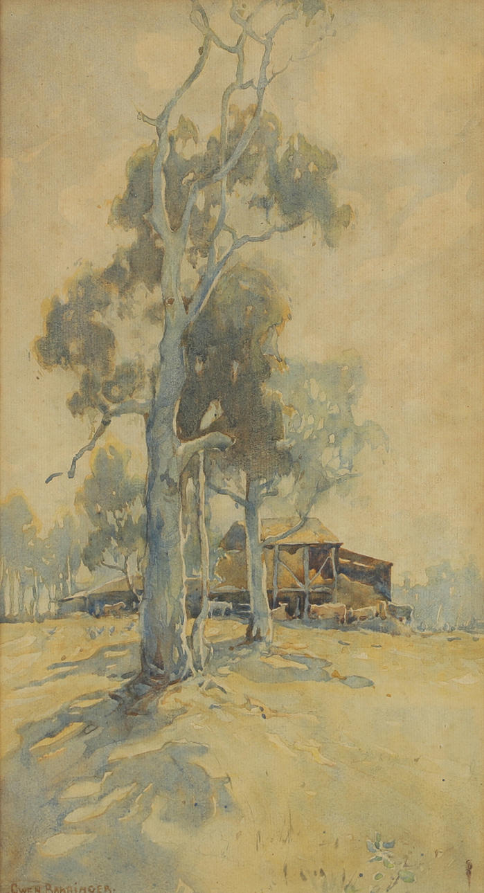 OIDENTIFIERAD KONSTNÄR. Landscape with trees, watercolor, indistinctly signed.