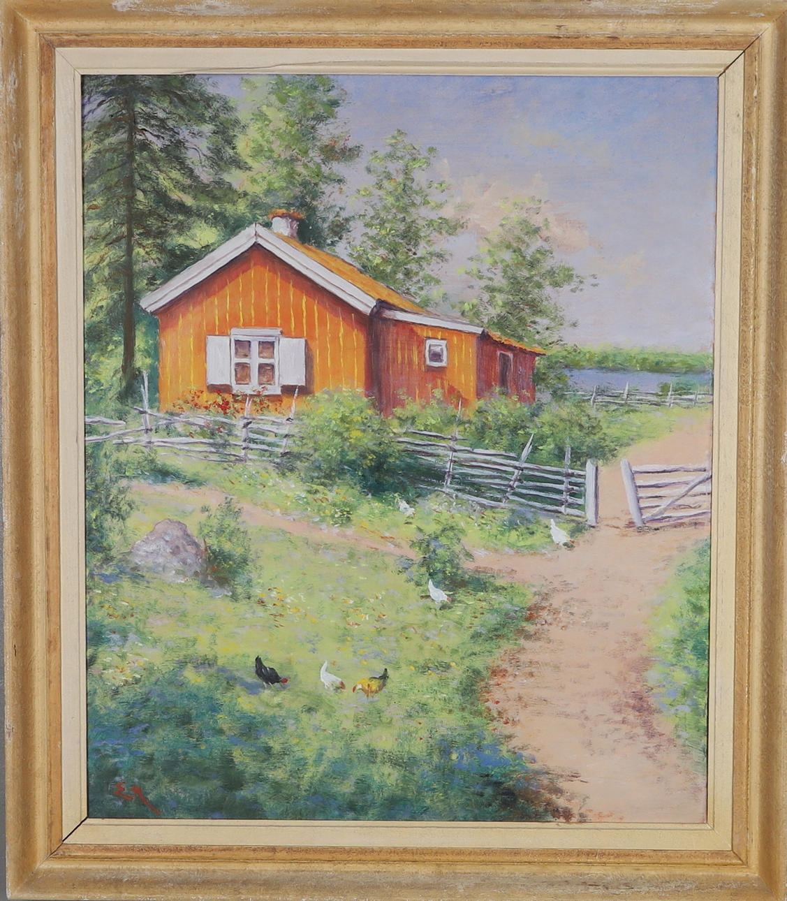 OIDENTIFIERAD KONSTNÄR. oil on panel, signed EH.