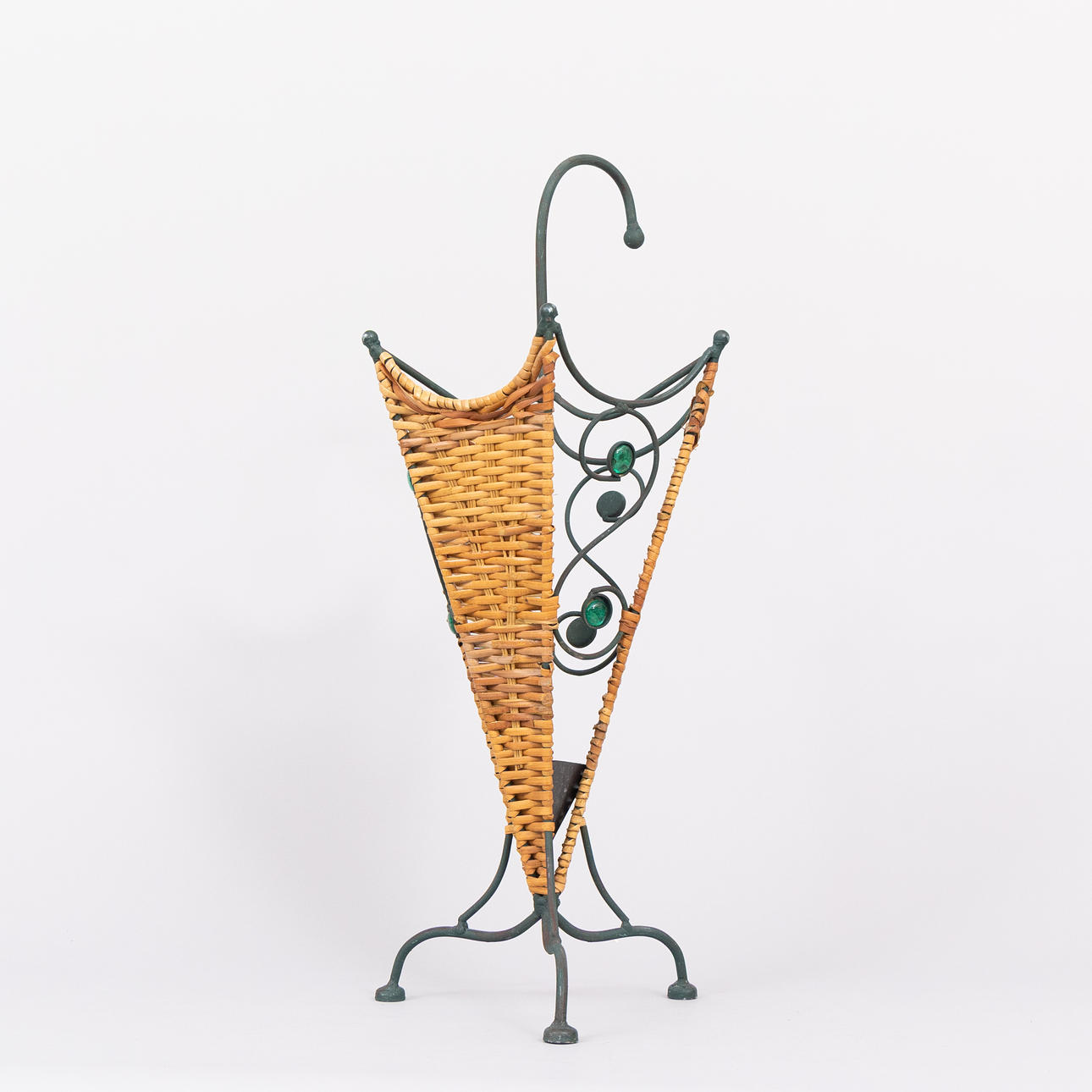 UMBRELLA STAND, metal and glass.