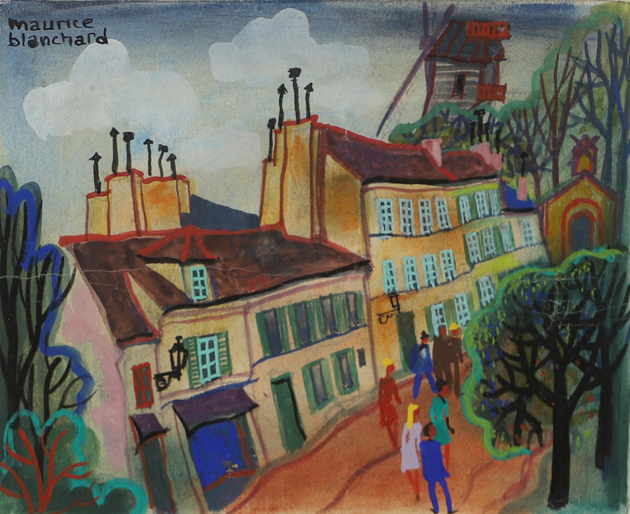 MAURICE BLANCHARD. Motiv från Paris, blandteknik, signerad.