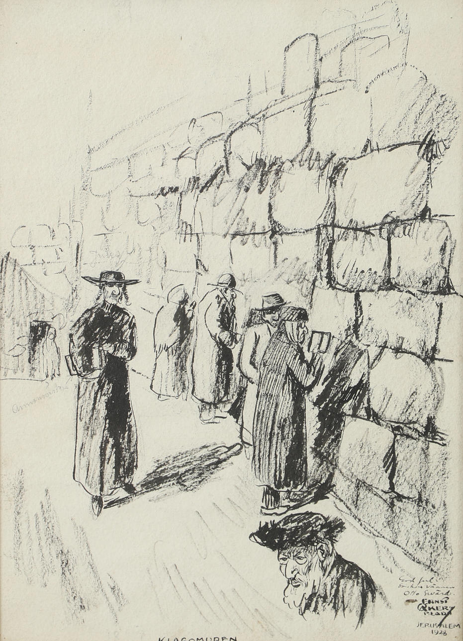 ERNST ÅKERBLAD. “Wailing Wall”, drawing, signed.