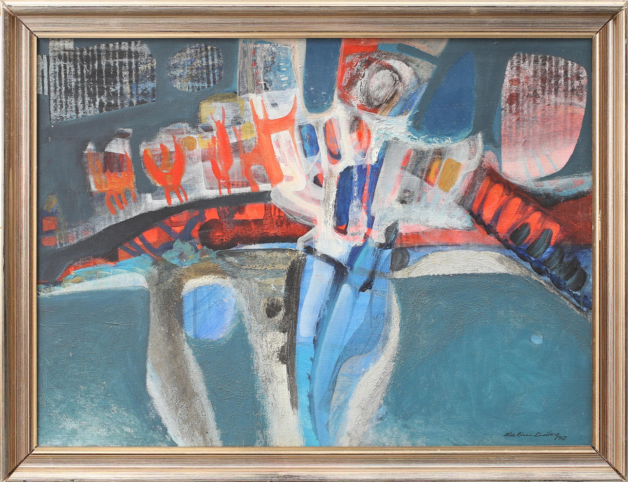 NILS EINAR LINDBERG. Olja på duk, Abstrakt komposition, signerad samt daterad 1967.