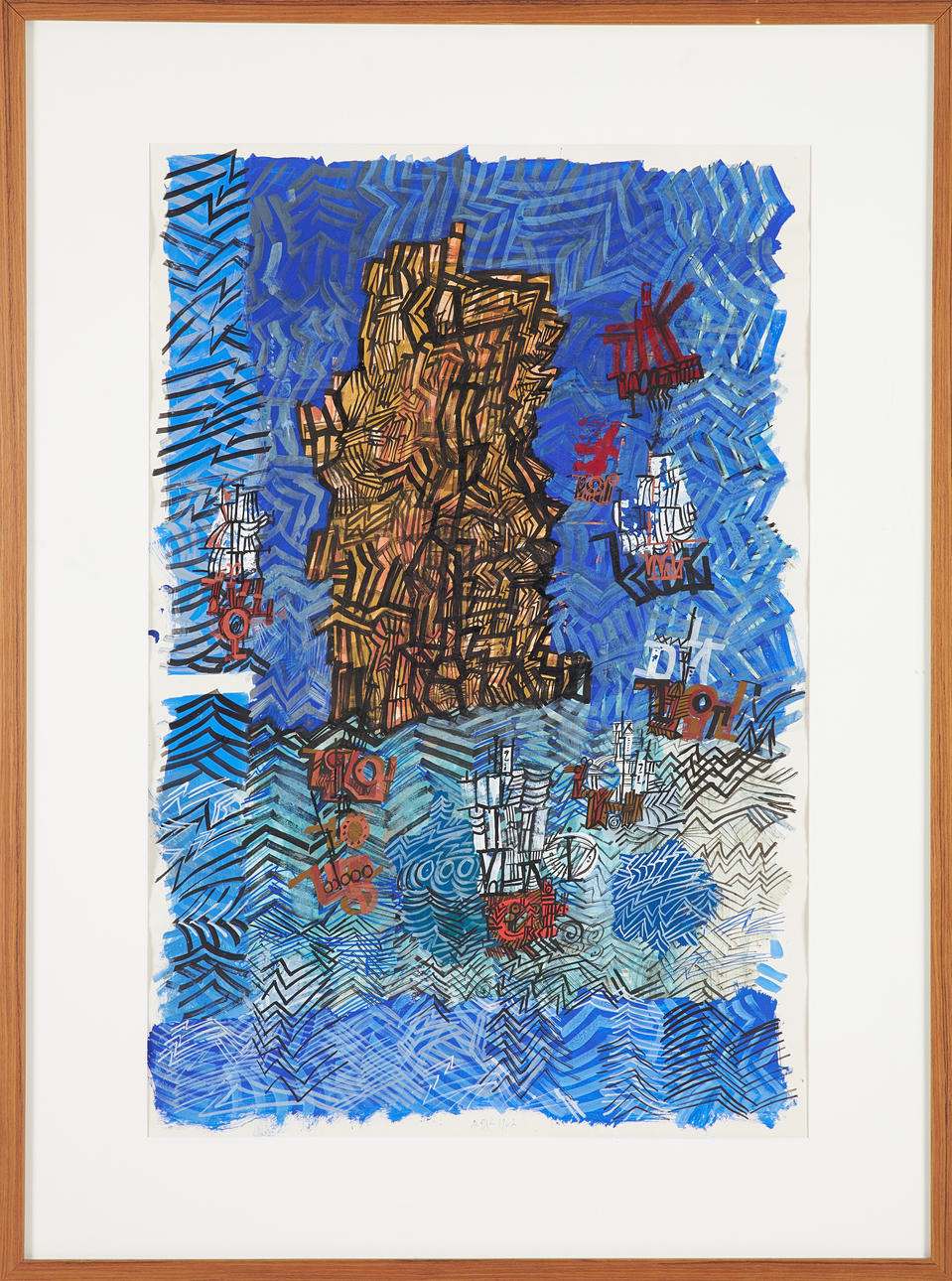 MADELEINE PYK. Composition with ship, watercolour, signed and dated -62.