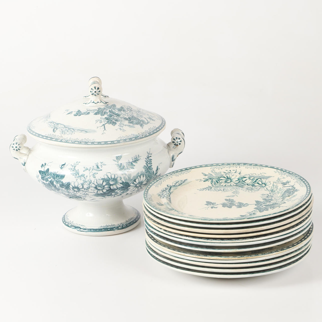 TABLEWARE PARTS, 13 pieces, “Flora”, flintware, Gustavsberg.