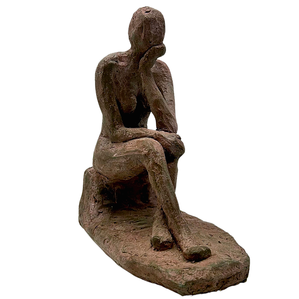 AS. CLAY SCULPTURE “THE THINKER” SIGNED.