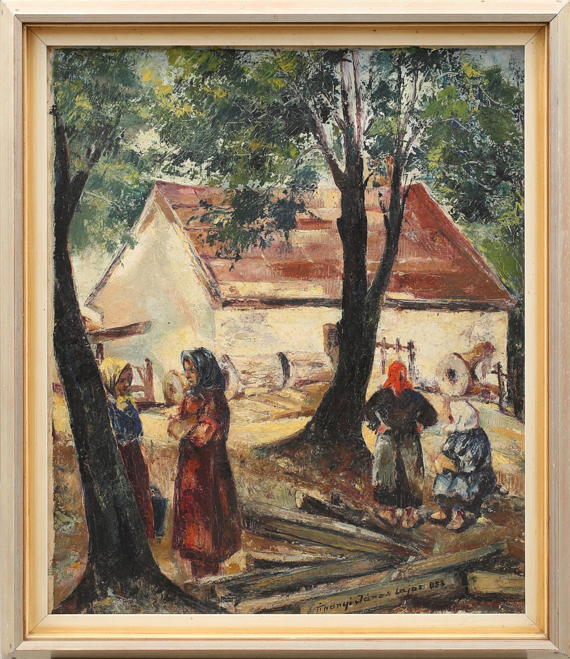 TIHANYI JÁNOS LAJOS. Olja på duk, kvinnor under träd, signerad.