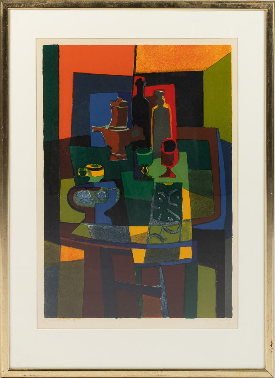 MARCEL MOULY. Still life, color lithograph.