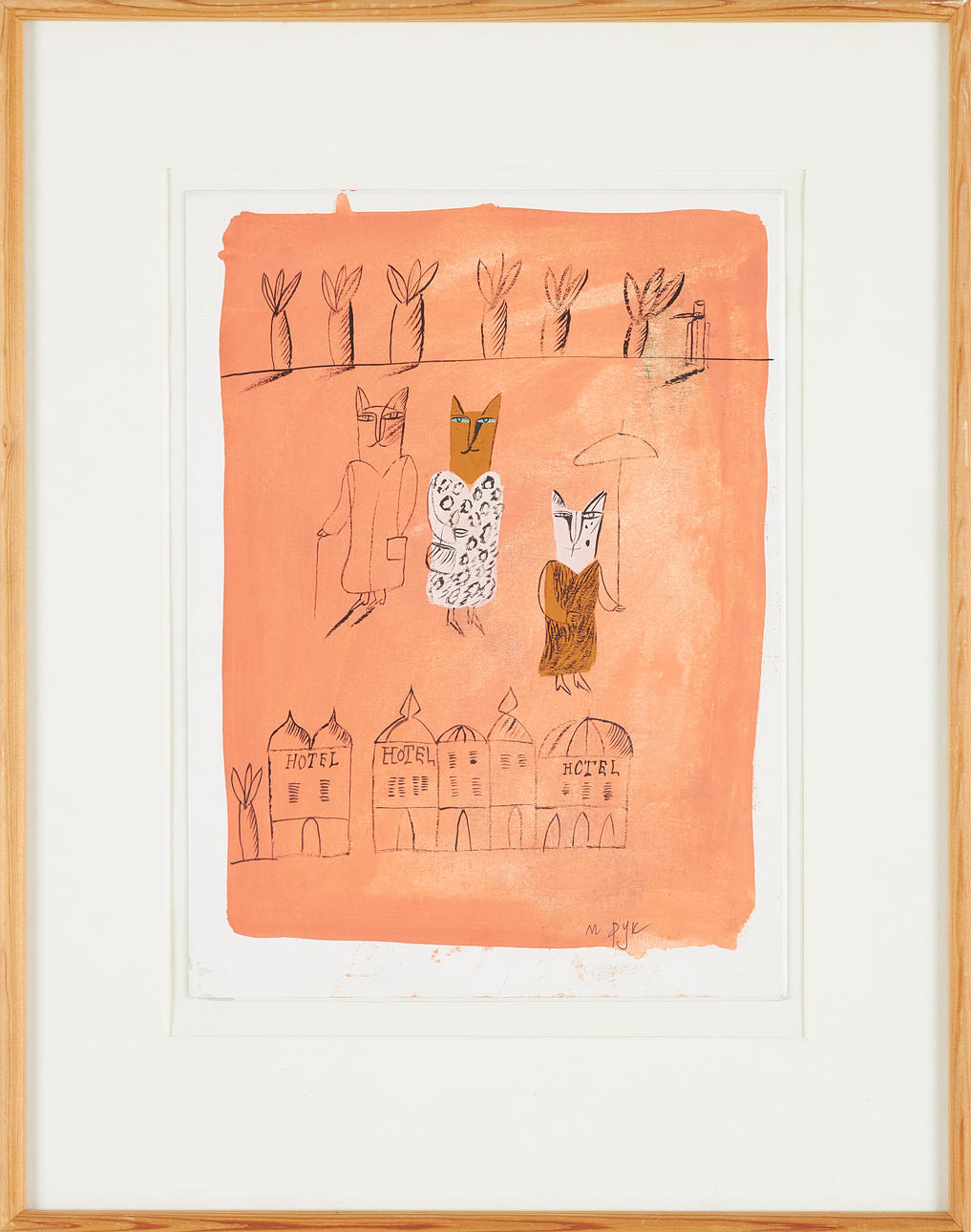 MADELEINE PYK. Figure composition, gouache, signed.