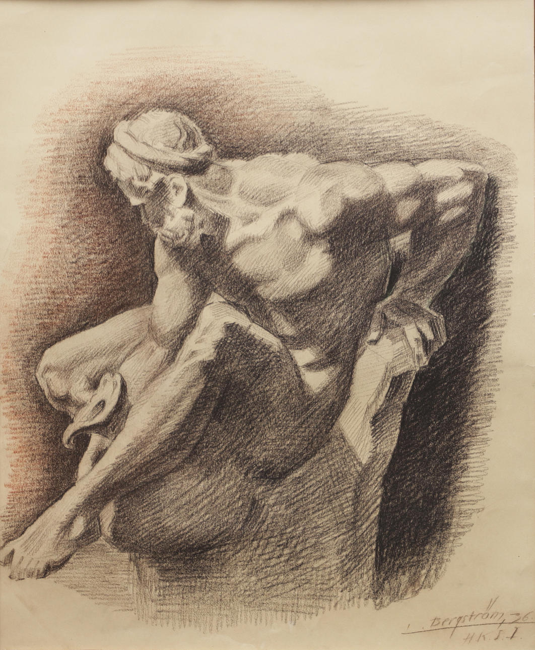 OIDENTIFIERAD KONSTNÄR. Portrait, mixed media, signed I Bergström and dated 36.