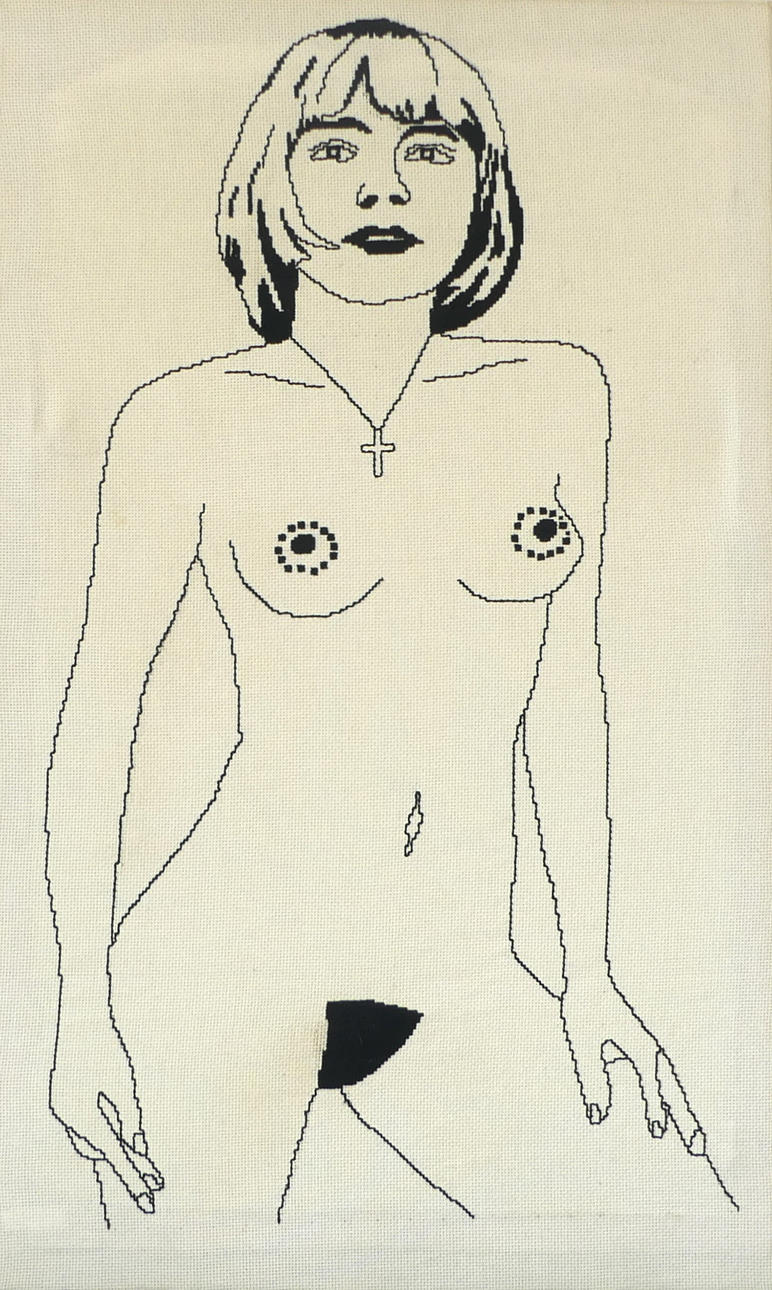 EMBROIDERED PAINTING, nude model, 1970s.