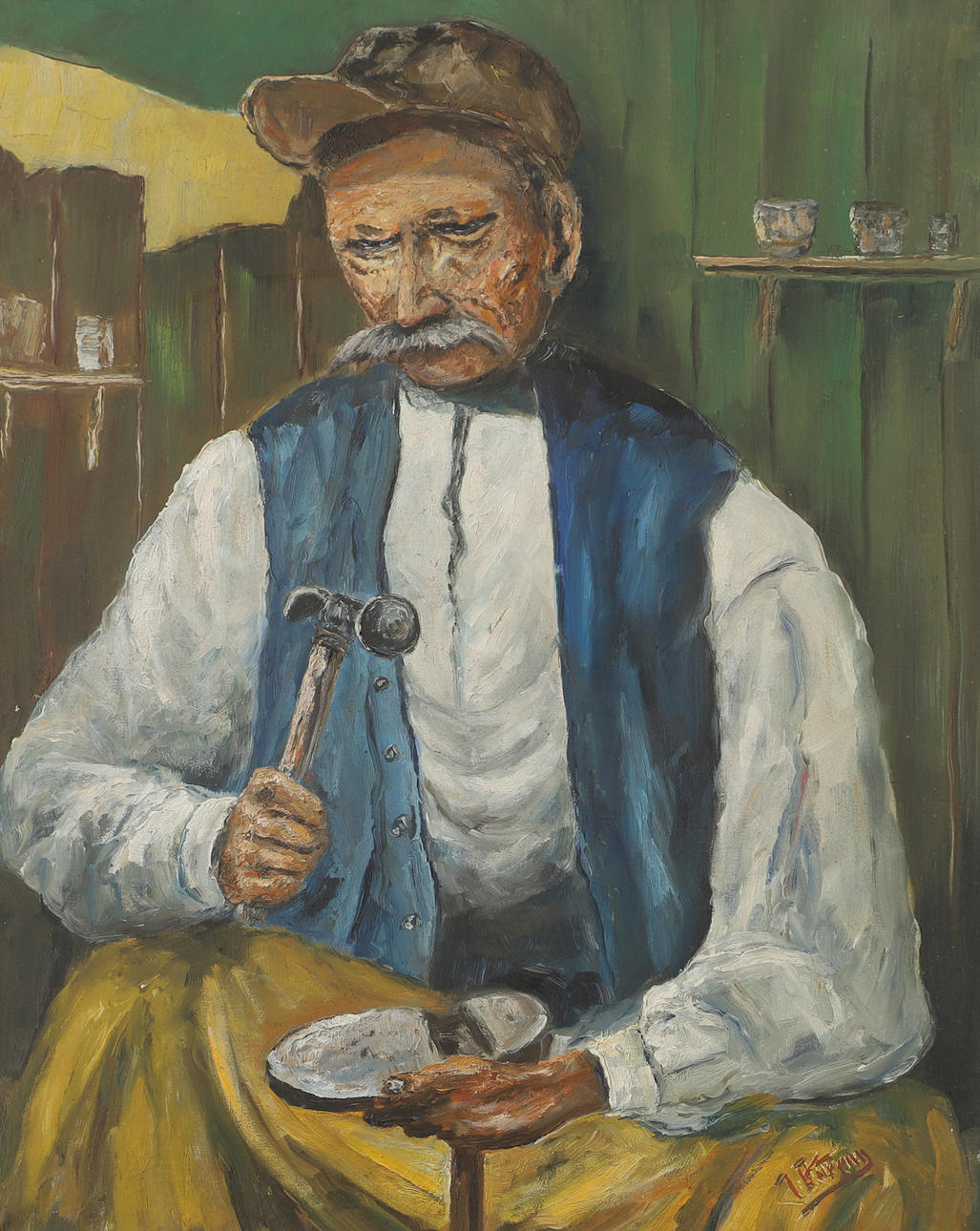 OIDENTIFIERAD KONSTNÄR. Shoemaker, oil on canvas, indistinctly signed.