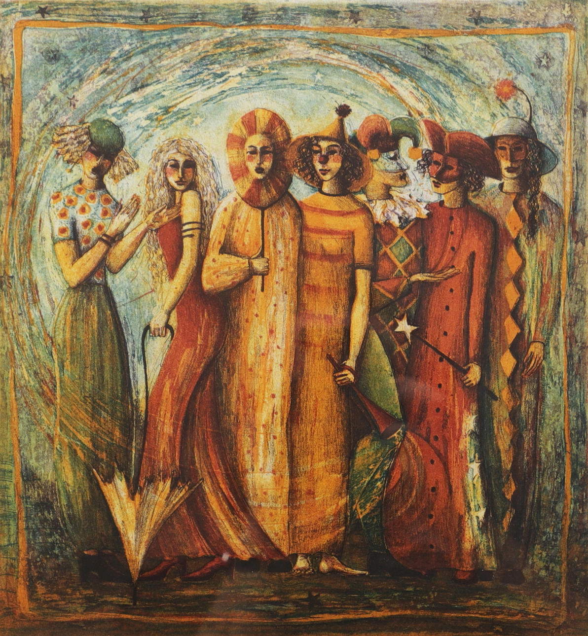 IRENE JARZ. “Carnival figures”, etching, signed, numbered 29/175.