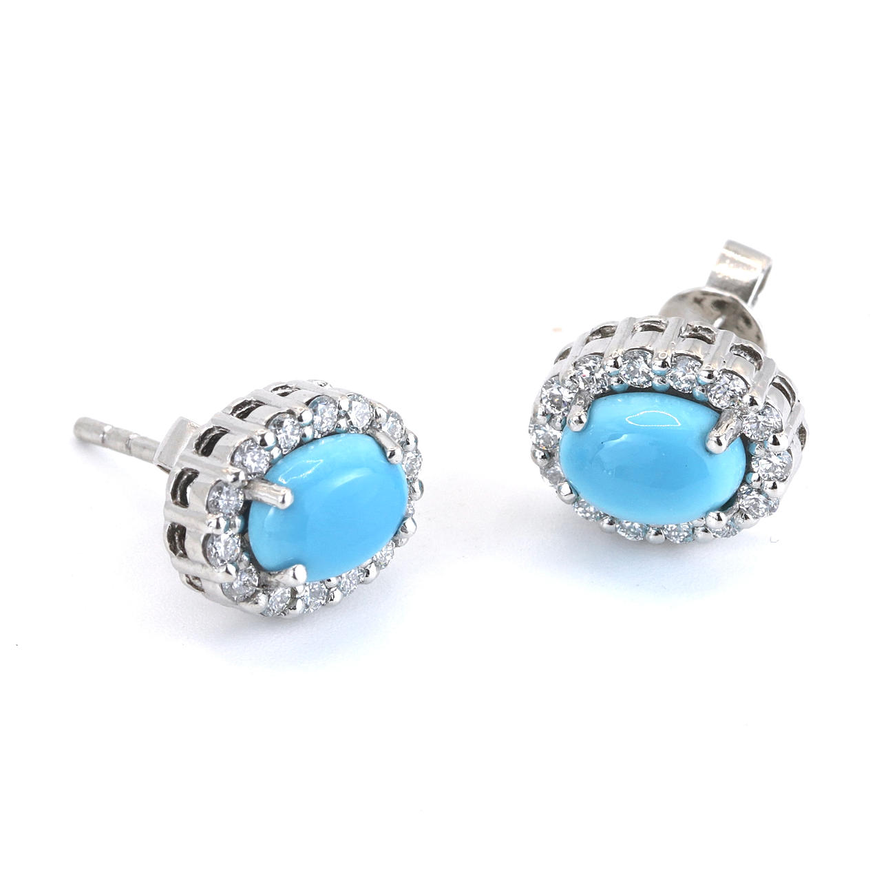 PLATINUM TURQUOISE AND DIAMOND EARRINGS.