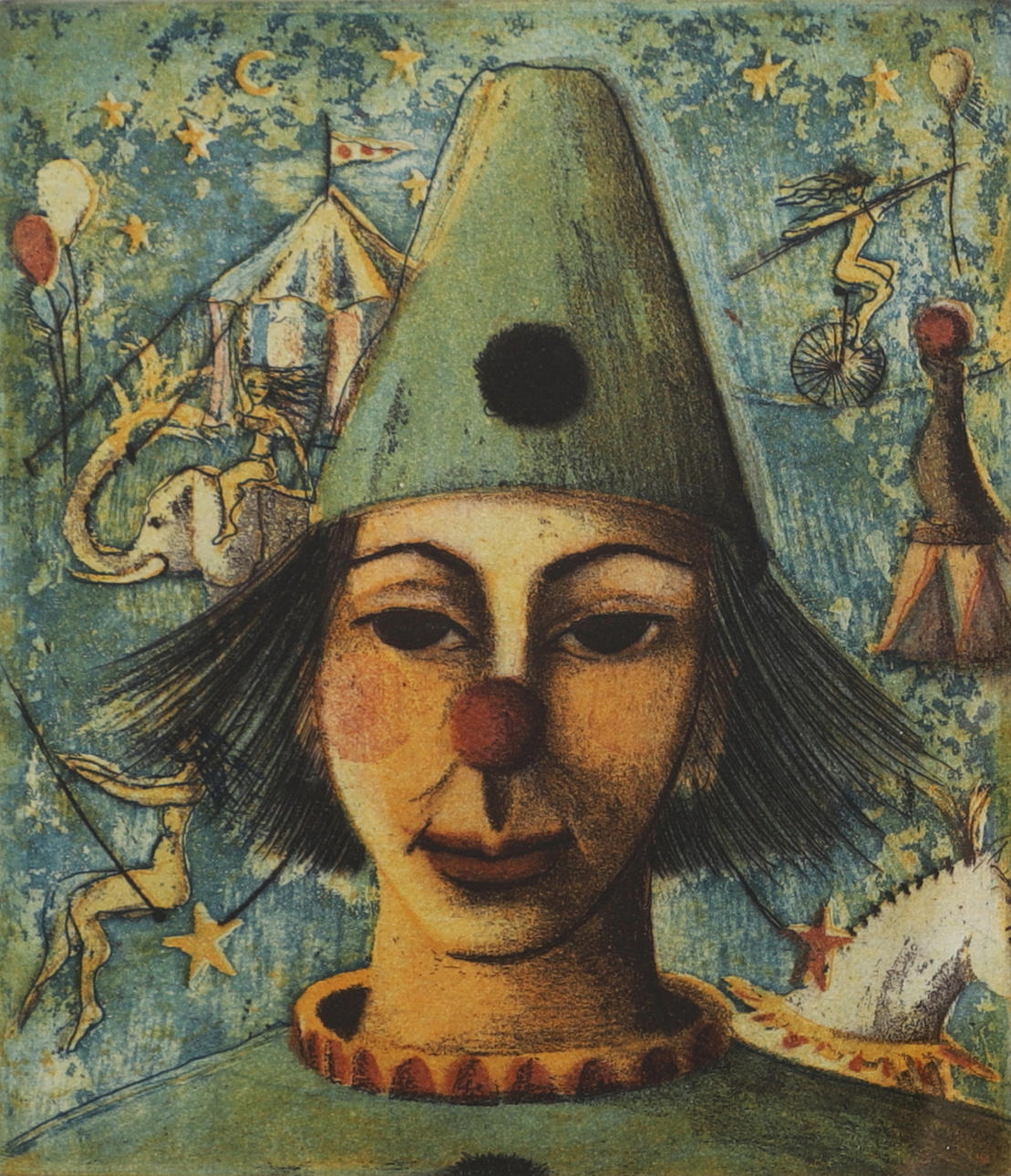 IRENE JARZ. “Clown”, etching, signed, numbered 6/125.