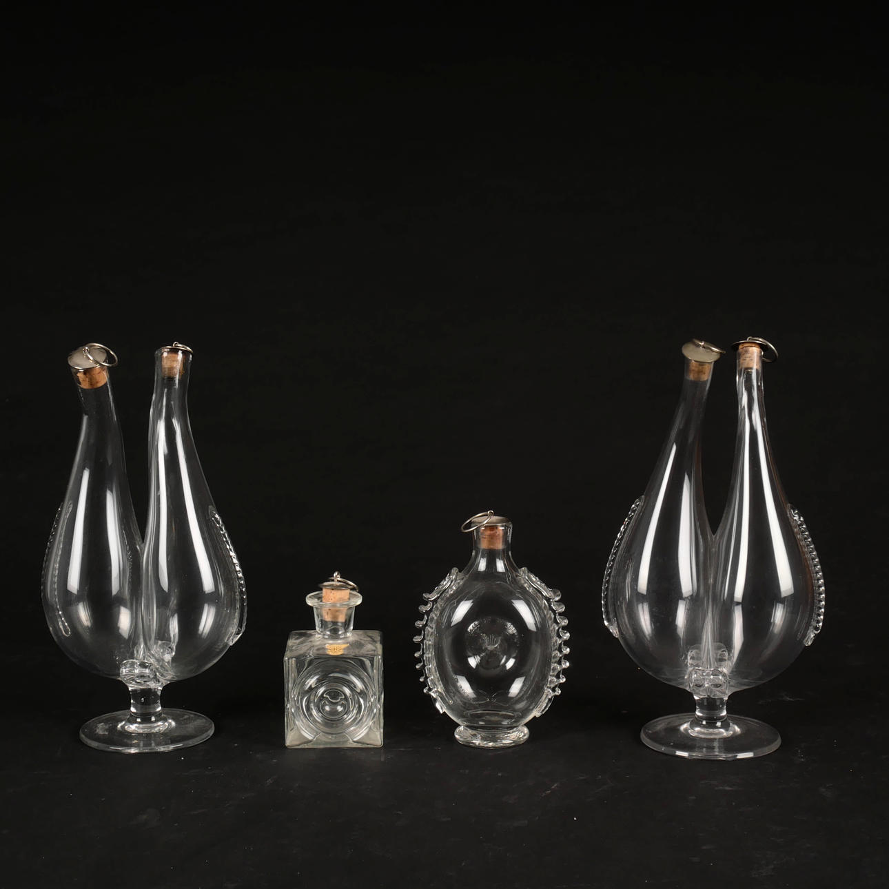 TVILLINGFLASKOR, BRÄNNVINSFLASKA, KARAFF, 4 st, glas, Gullaskruf.