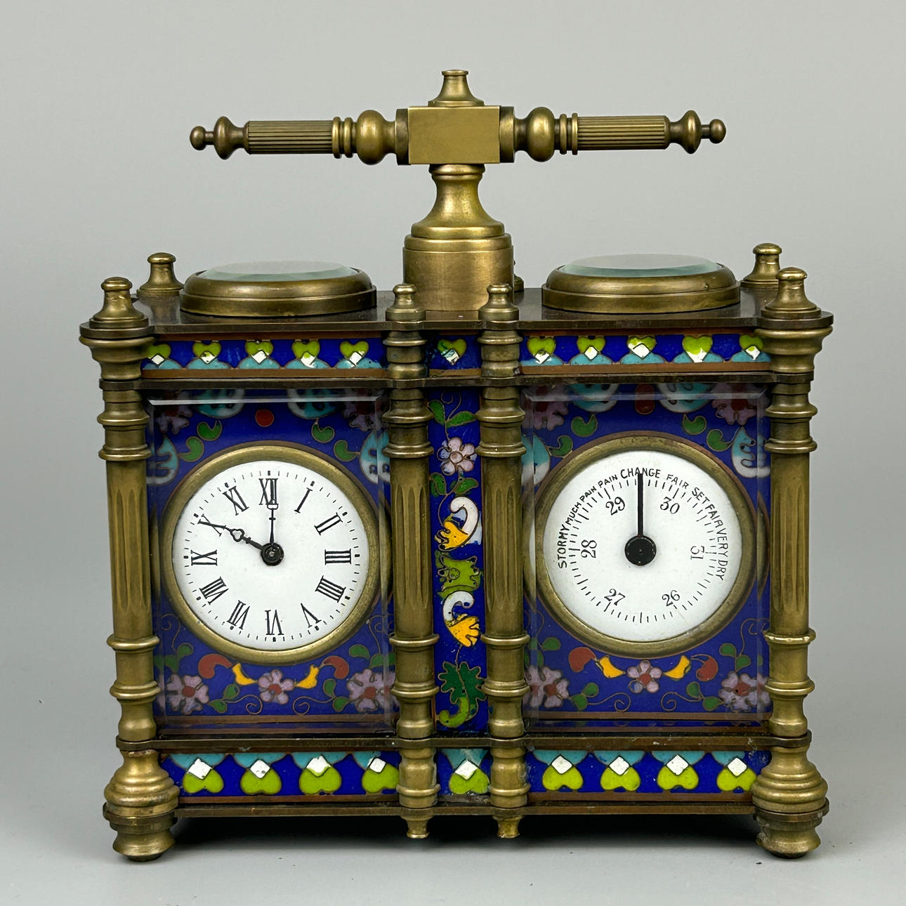 CLOISONNE & BRASS DOUBLE CARRIAGE CLOCK.