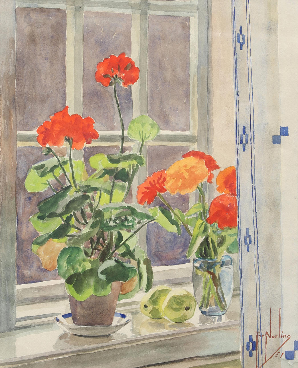 TOR  NORLING. Watercolour, still life, signed, dated -51.