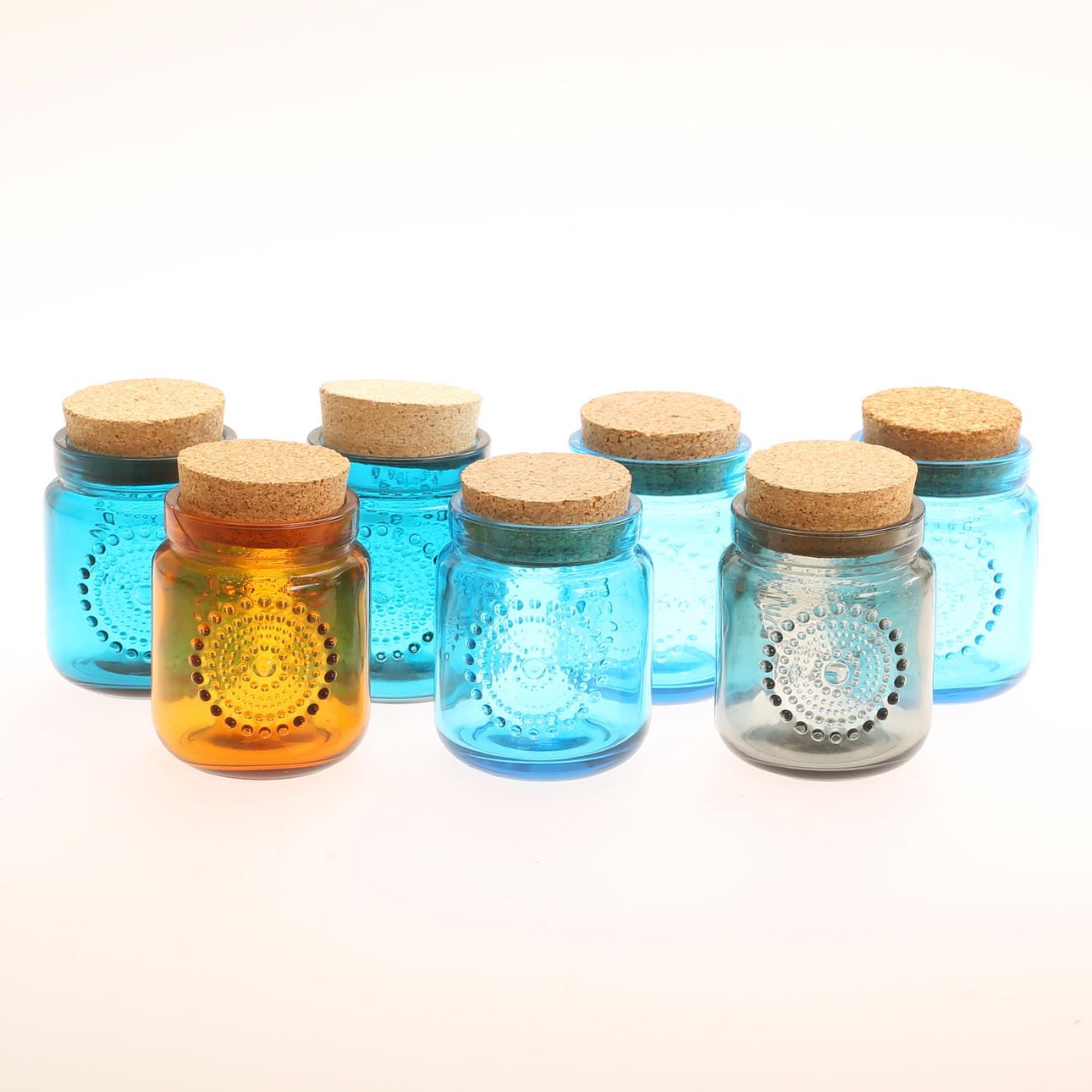 JARS with lids, 7 pieces, glass.