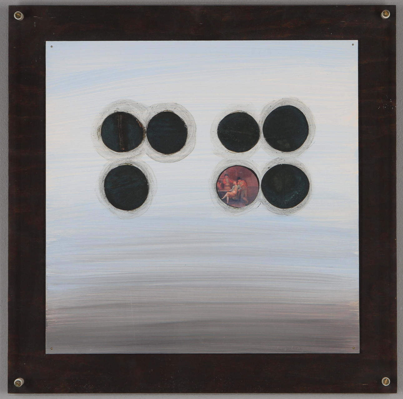 ÅKE LAGERBORG. "Wenn man eine Reise tut", blandteknik med collage, signerad samt daterad a tergo 1987.