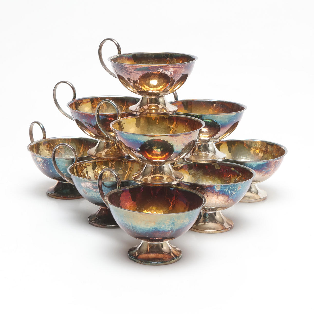 PUNCH MUGS, 10 pcs, silver, weight approx. 307 grams.