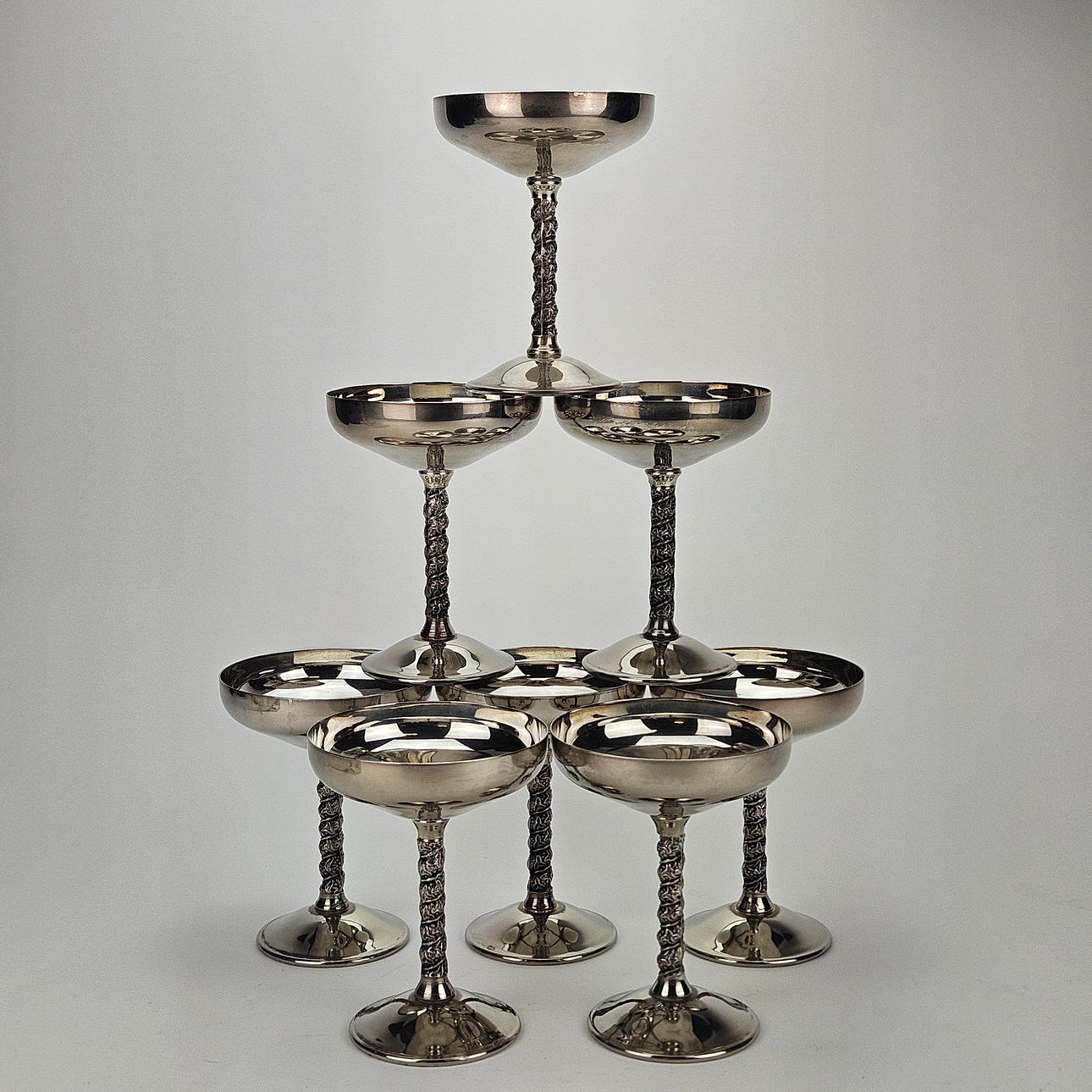 COCKTAILGLAS, 8 st, nysilver, troligen Spanien.