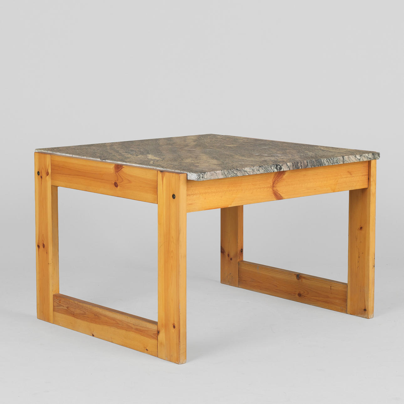 Pine coffee table with marble top, 1980s.