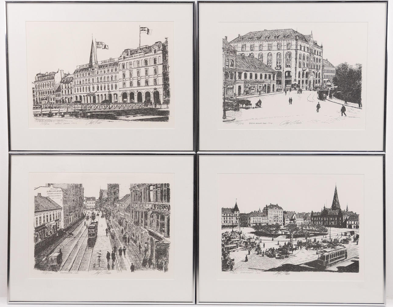 ROLF HALLÉN. Lithographs, 4 pcs, Malmö motifs.