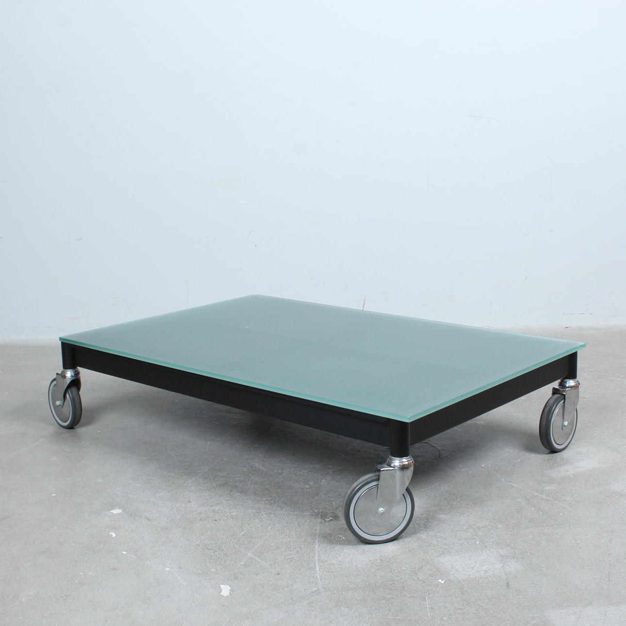industrial coffee table on wheels.