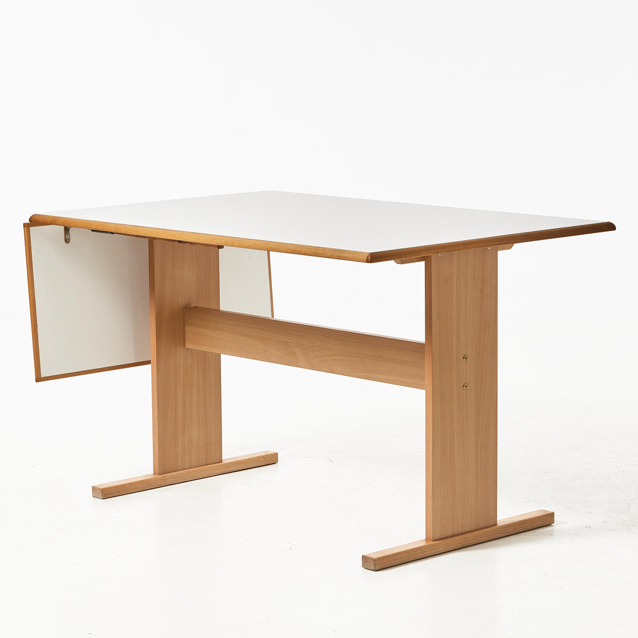 GANGSÖ, dining table with flap, Denmark, beech, partly white laminated, label marking.