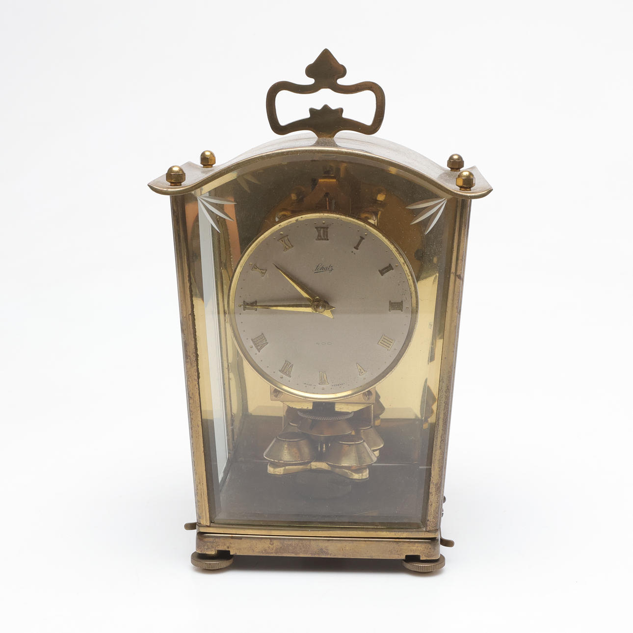 A brass table clock, Schatz, model 400, Germany.