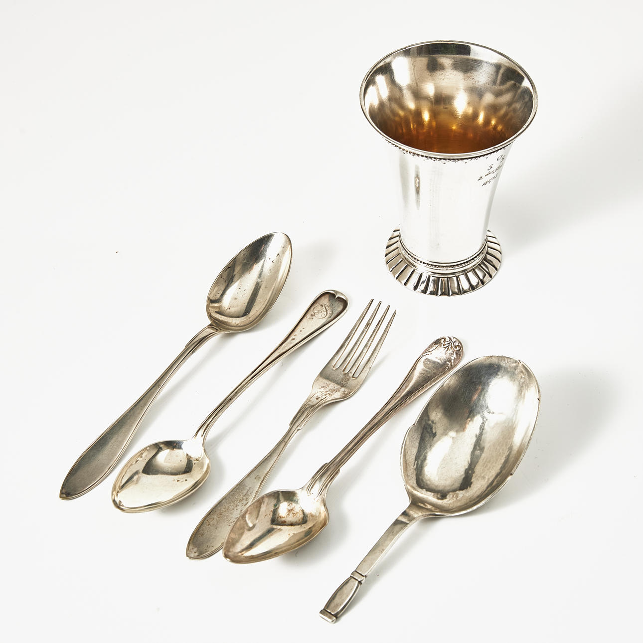 CUTLERY, 5 pieces, VASE, silver.