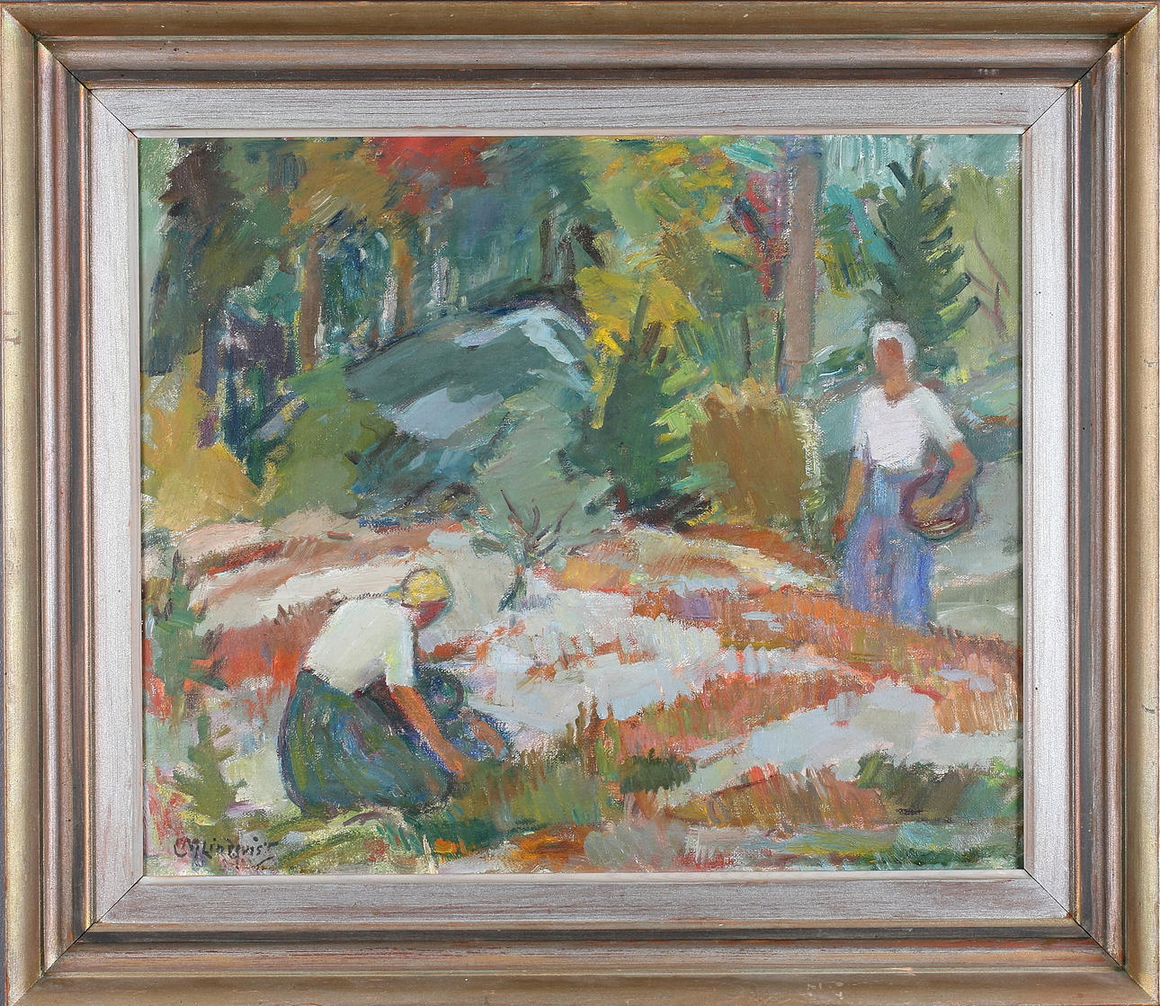 CARL MAGNUS LINDQVIST. Bärplockerskor, olja på duk, signerad.