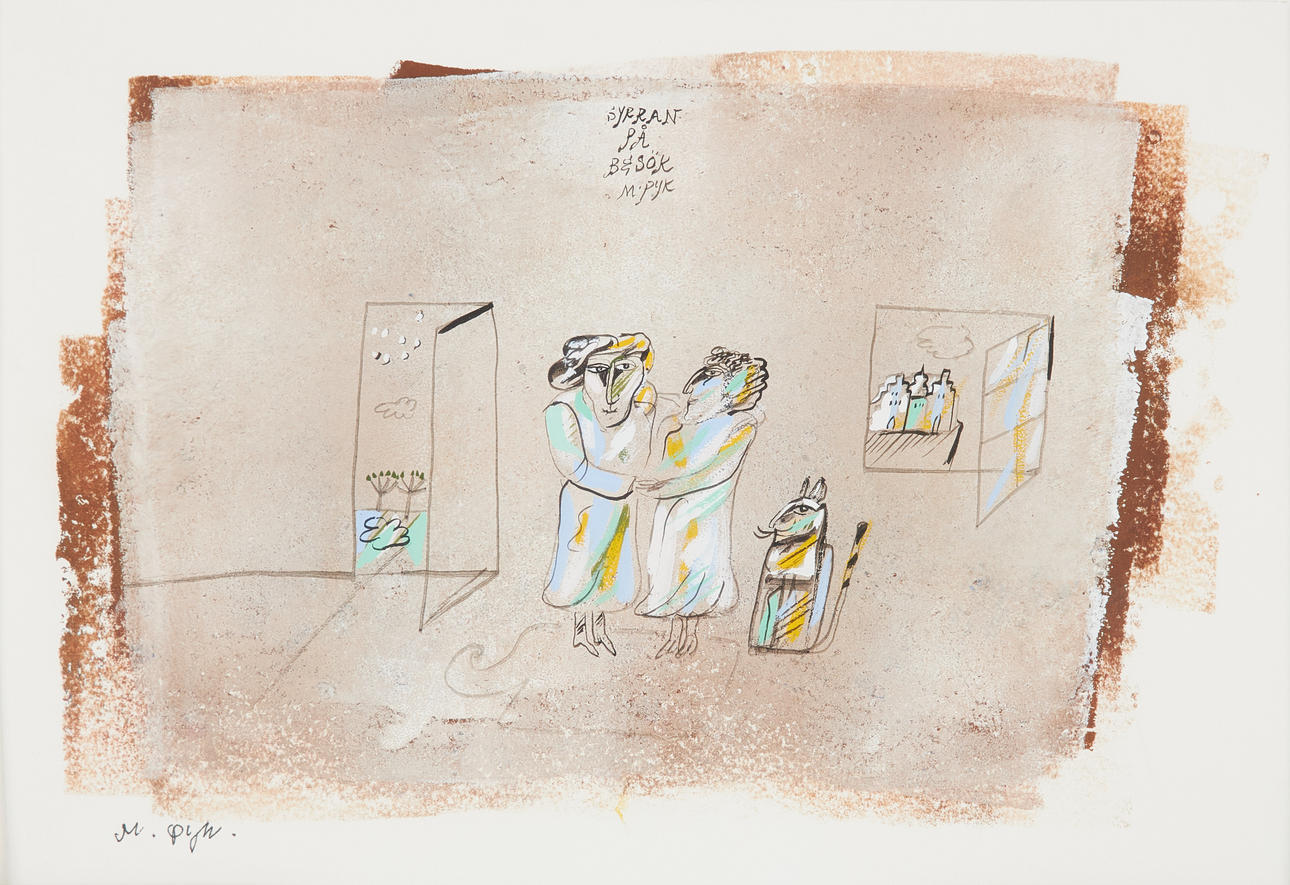 MADELEINE PYK. “Sister on a visit”, gouache, signed.